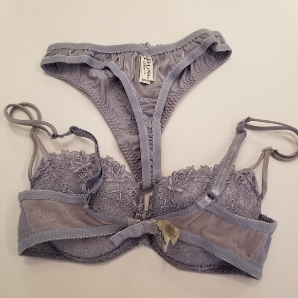 #914BG NWOT Authentic 32C Felina Lingerie Blue Lace Padded Bra, Matching S Thong - Picture 9 of 12